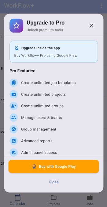 Upgrade to Pro screen on Android
