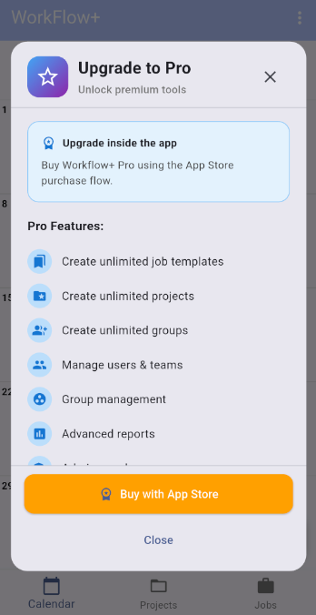 Upgrade to Pro screen on iPhone