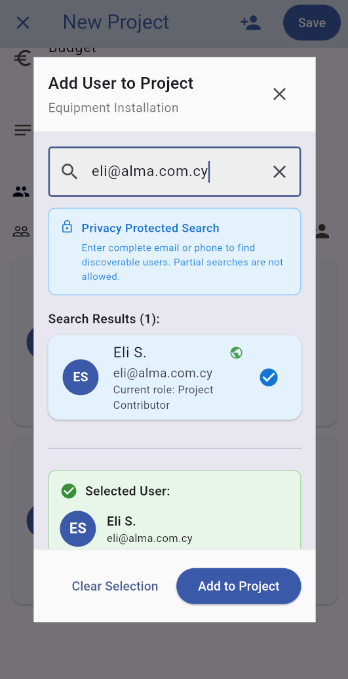 Search with full email or phone number to find a user