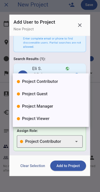 Select a project role for the user before adding them