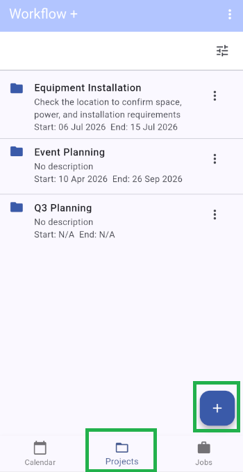 Projects tab in the bottom navigation