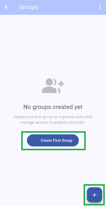 Create first group button and plus button
