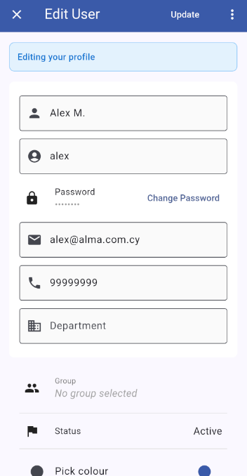 Edit User screen (top)