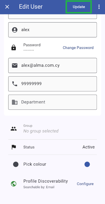 Update button highlighted