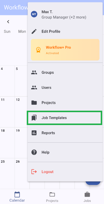 Open Job Templates from the top-right menu