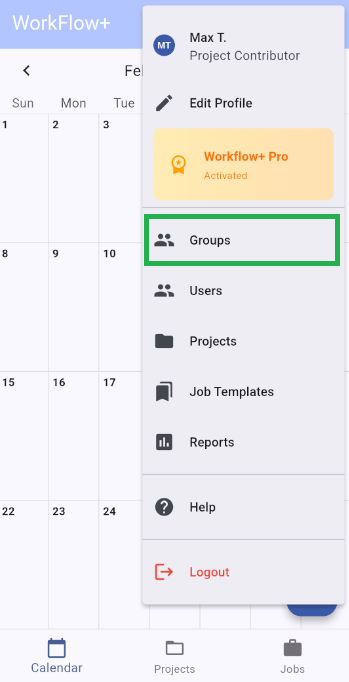 Open Groups from the top-right menu