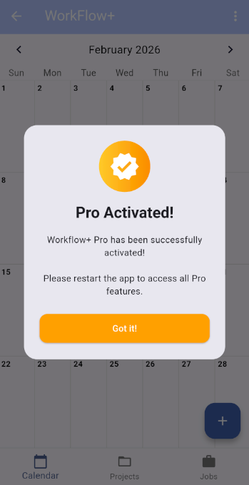 Pro activated confirmation