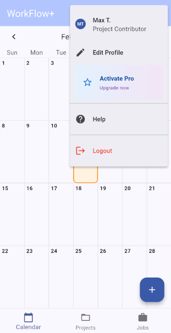 Free version menu showing Upgrade to Pro